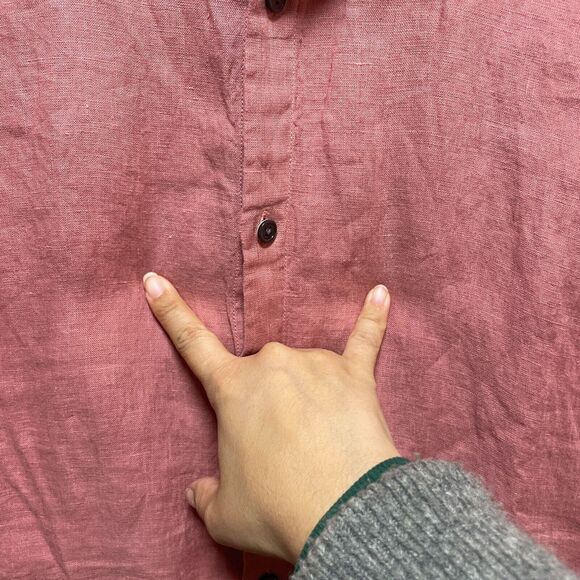 Theory Shirt Mens XL Pink Linen Button Up Short Sleeve Preppy Coastal Casual - Picture 4 of 11